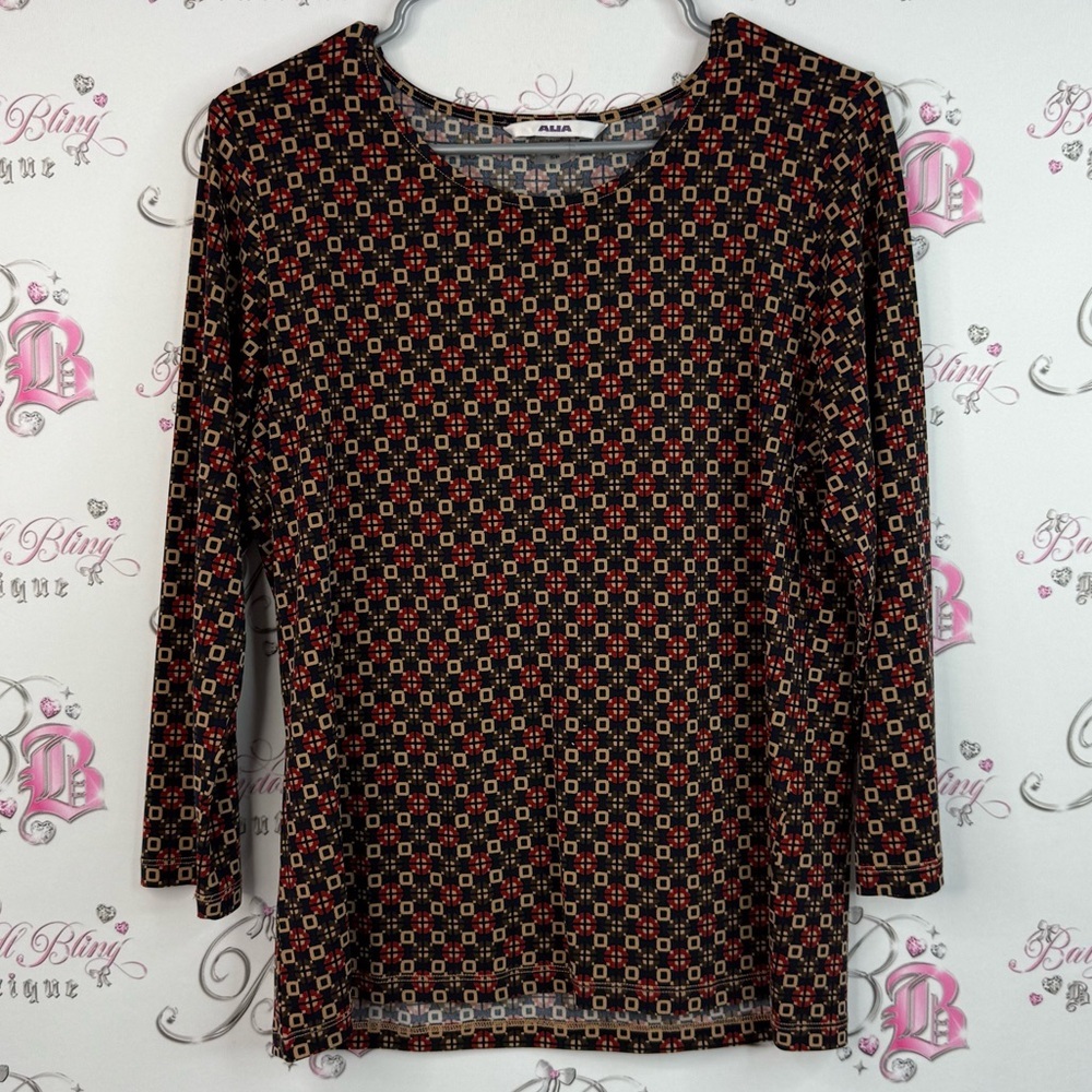 Alia shirt gridlock, tan Black and Red Geometric Long Sleeve Top stretchy